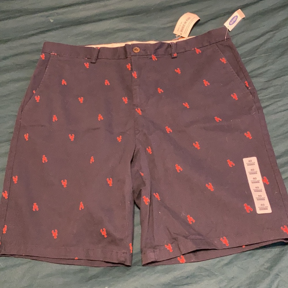 Navy blue shorts with lobsters